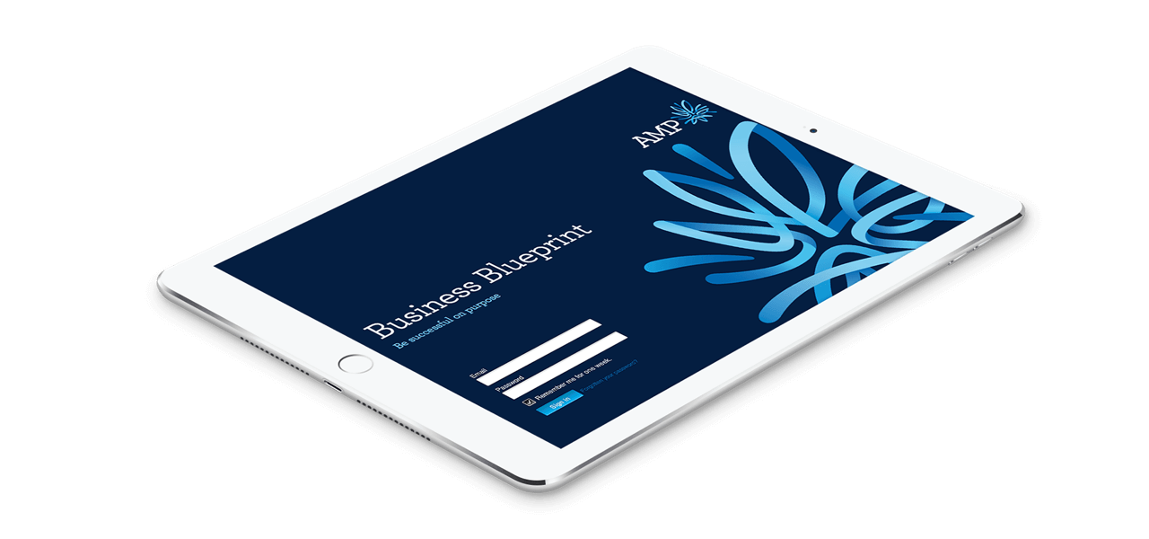 iPad showing screenshot of AMP Business Blueprint App by Wave Digital App Development in Melbourne