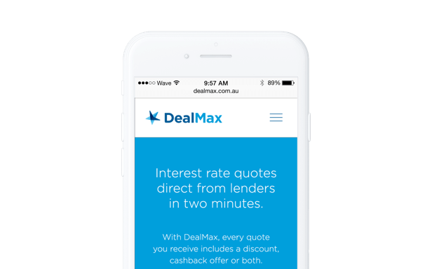 Mobile phone showing screenshot from DealMax responsive web app