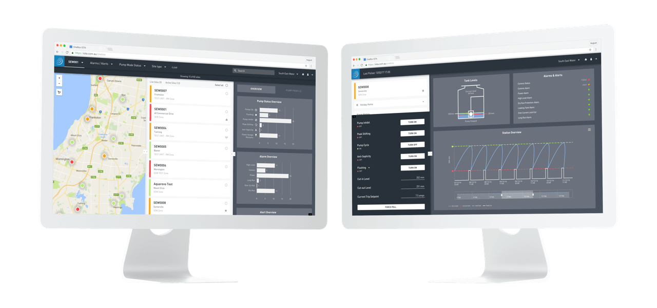 Computers showing screenshots of the IOTA OneBox Web App