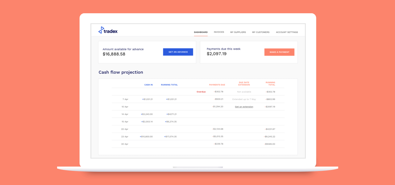 Computer showing Tradex web app by Wave Digital