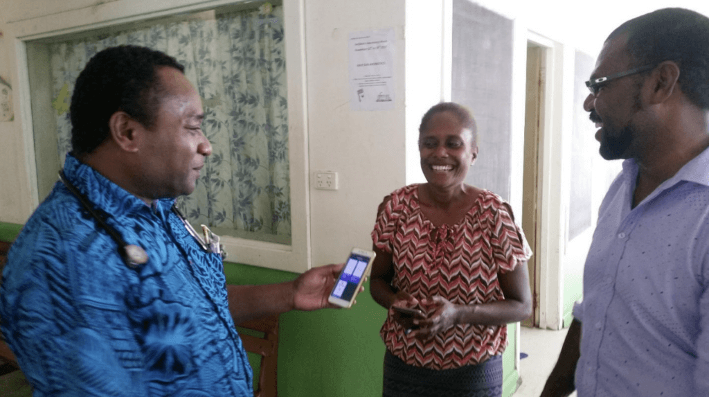 Photo: Dr Steven Lumas, Dr Janella Solomon and Dr Titus Nasi at the National Referral Hospital in Solomon Islands, 2018.