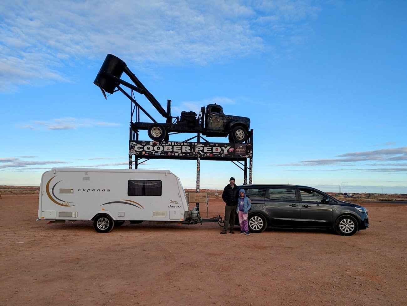 David with family and campervan in Coober Pedy, Australia.